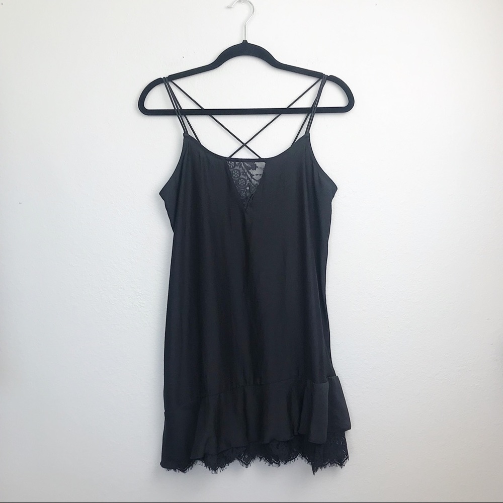 Melrose & Market Black Lace & Satin Slip Dress MED